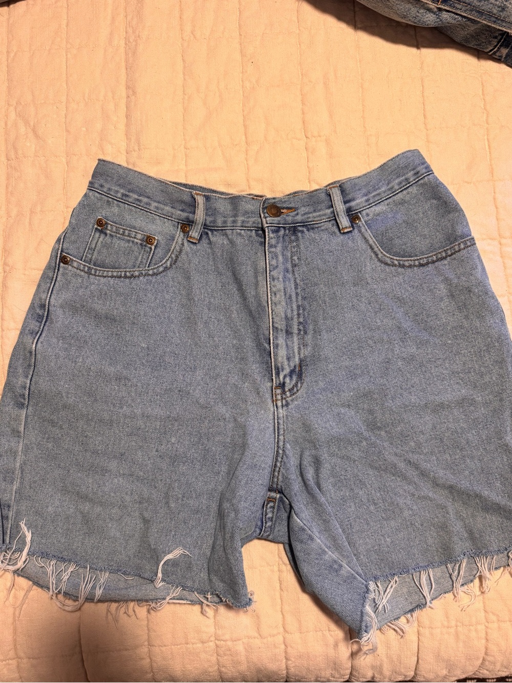 High-Waist Light Blue Denim Shorts with Frayed Hem